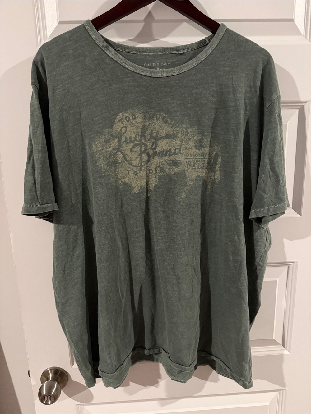Lucky Brand Men's Short-Sleeve Buffalo Graphic Tee in Washed Sage Green XXL